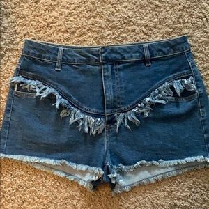 Frayed Hi-Waisted Denim Shorts